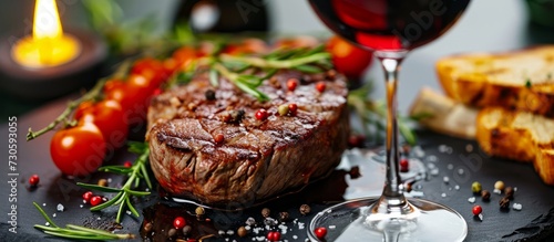 Gourmet beef steak with red wine.