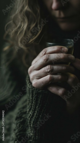 A woman holding a cup of tea. Generative AI.
