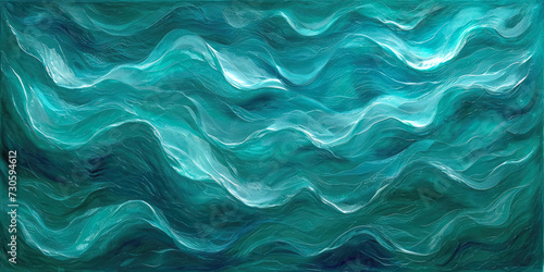 Iridescent waves of turquoise acrylic on a glassy surface, exhibiting a slick and polished appearance with a breezy vibrancy