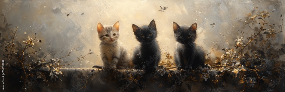 whimsical kittens playing in sunlit meadows, sketched in charcoal lines