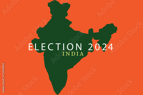 "India Election 2024" design. Elections Campaign design with India map. Elections concept vector illustration on an orange background. Ideal for use in campaign posters and banners. EPS Format.