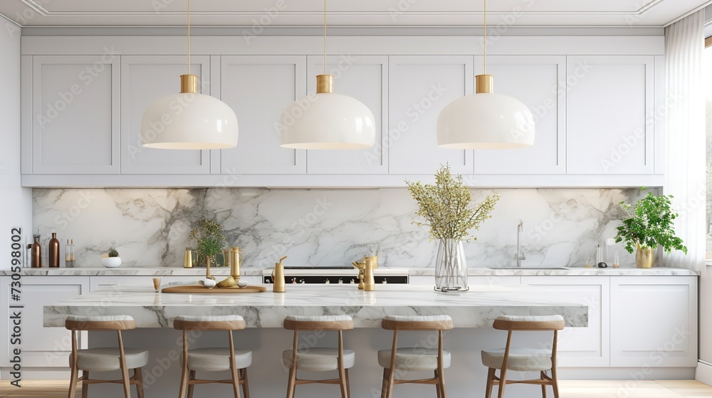 Elegant Classic White Kitchen with Timeless Marble Accents