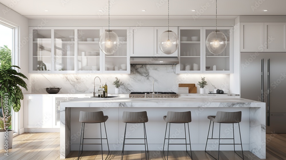 Elegant Classic White Kitchen with Timeless Marble Accents Elegant Classic White Kitchen with Timeless Marble Accents