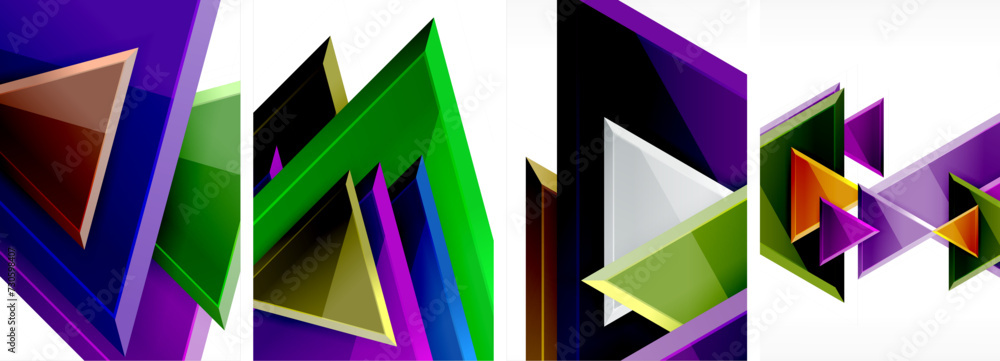 Glossy triangles geometric poster set for wallpaper, business card, cover, poster, banner, brochure, header, website Glossy triangles geometric poster set for wallpaper, business card, cover, poster, banner, brochure, header, website