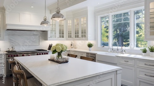 Elegant Classic White Kitchen with Timeless Marble Accents photo