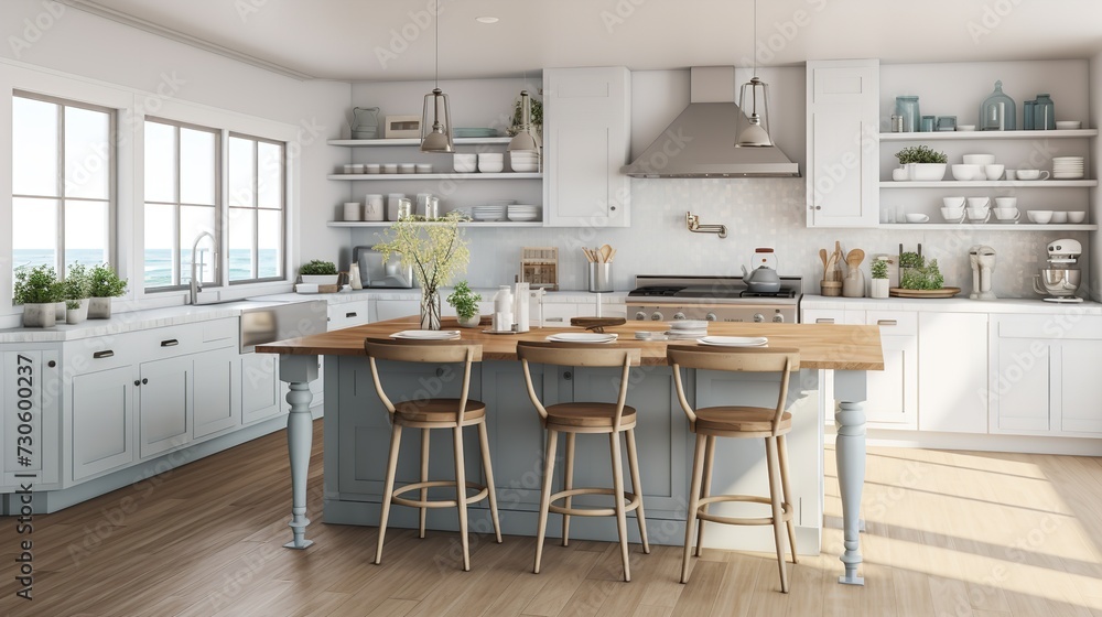 Coastal Grandmother Chic: Soothing Neutrals & Timeless Comfort in the Kitchen