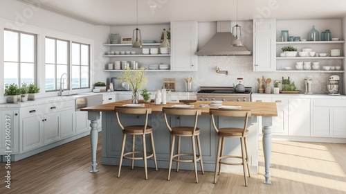 Coastal Grandmother Chic: Soothing Neutrals & Timeless Comfort in the Kitchen © VisualMarketplace
