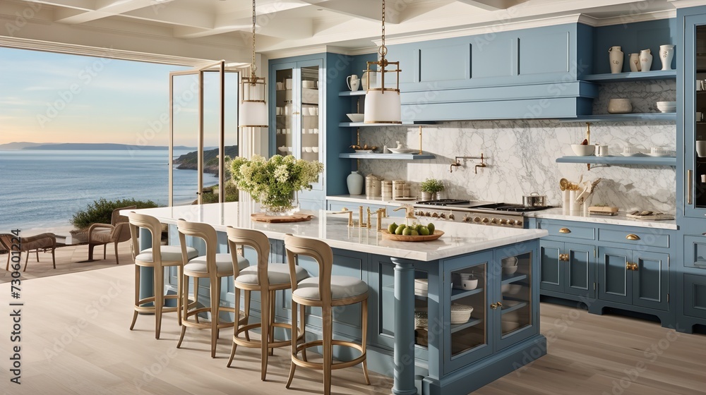Breezy Coastal Kitchen with Stunning Sea Views - Beachfront Elegance