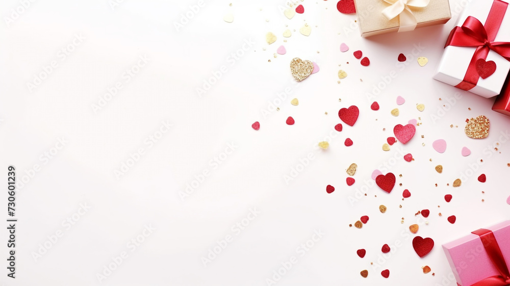 Valentine's day flat lay theme with gift boxes and hearts Valentine's day flat lay theme with gift boxes and hearts