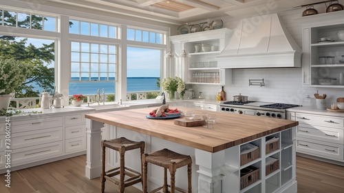 Breezy Coastal Kitchen with Stunning Sea Views - Beachfront Elegance