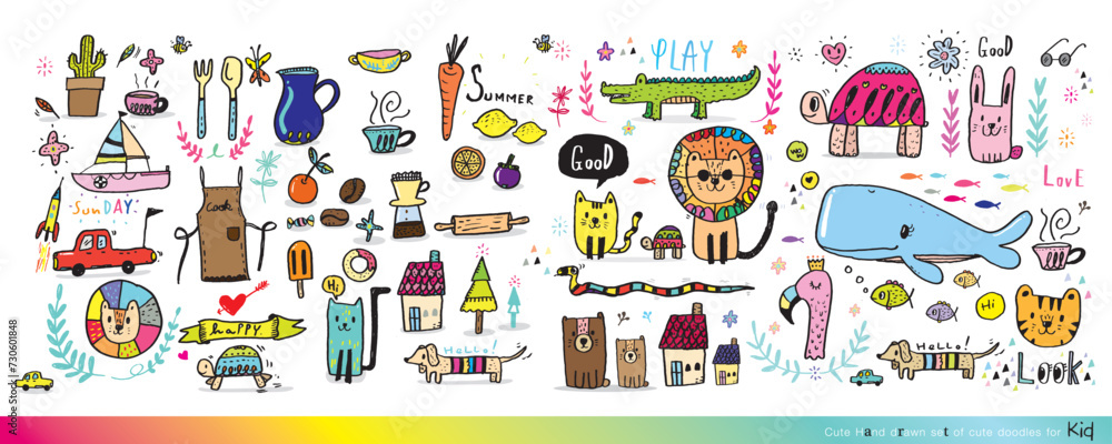 Vector illustration of Doodle cute for kid, Hand drawn set of cute doodles for decoration,Funny Doodle Hand Drawn, Summer, Doodle set of objects from a child's life,Cute animal Vector illustration of Doodle cute for kid, Hand drawn set of cute doodles for decoration,Funny Doodle Hand Drawn, Summer, Doodle set of objects from a child's life,Cute animal