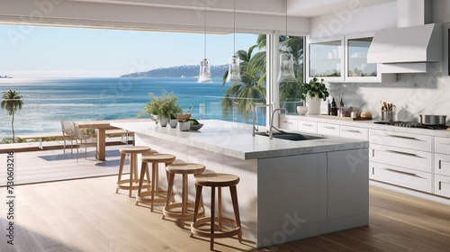 Oceanfront Opulence: Contemporary Coastal Kitchen with Breathtaking Views