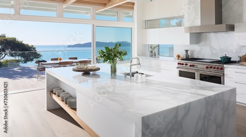 Oceanfront Opulence: Contemporary Coastal Kitchen with Breathtaking Views