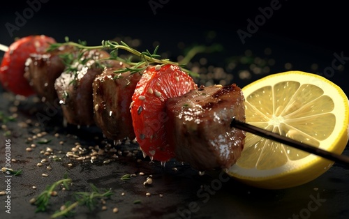Close-Up of Skewer of Food on Table