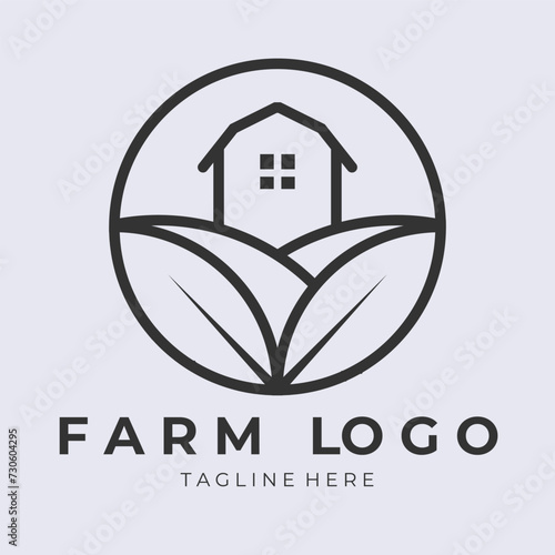 Farm House concept logo. Template with farm emblem. Label for natural farm products. Black logotype isolated on white background. Vector illustration
