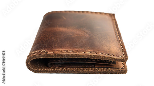 Leather wallet with embossed initials isolated on white background.