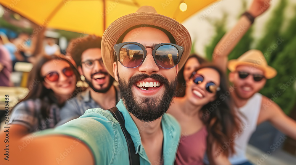 Group of friends taking selfie photo, Laughing young people having fun Group of friends taking selfie photo, Laughing young people having fun