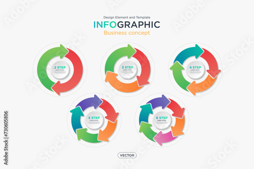 infographic business concept. infomation step in circular arrow format set. Design Element and Template on Background White Color Mode. On Vector