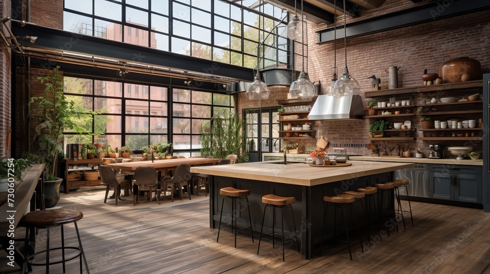 Eclectic Loft Kitchen: Exposed Architectural Beauty and Creative Mix