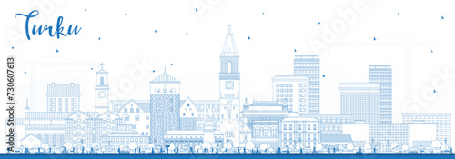 Outline Turku Finland city skyline with blue buildings. Turku cityscape with landmarks. Business travel and tourism concept with modern and historic architecture.