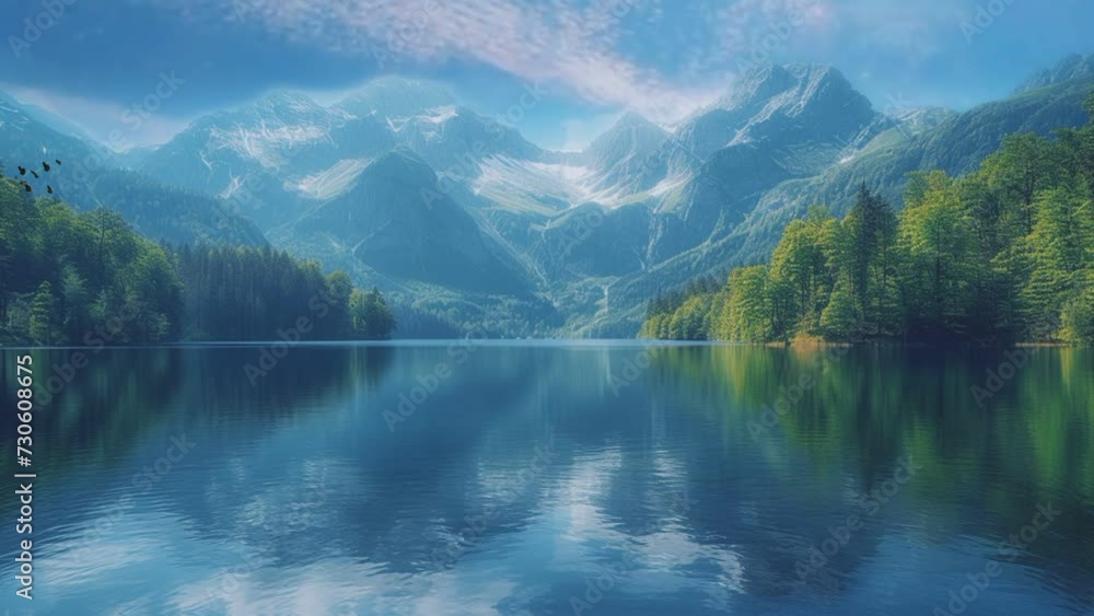 beautiful view of green trees and high mountains. seamless looping time-lapse animation video background beautiful view of green trees and high mountains. seamless looping time-lapse animation video background