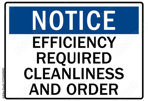 Clean room sign efficiency required cleanliness and order