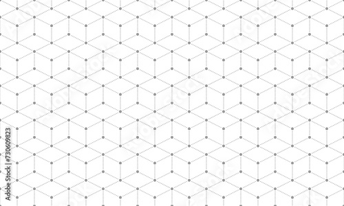 Grey 3d cube with dotted rhombus seamless pattern. Vector Repeating Texture.