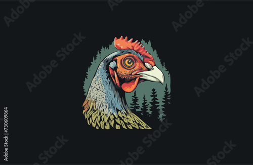 Head ostrich on forest vector design illustration