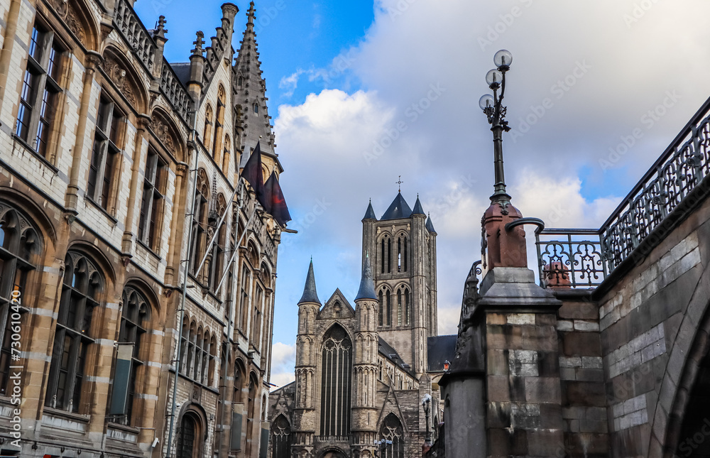 Fototapeta premium Ghent old town skyline, historic city centre, Gent Belgium travel photo