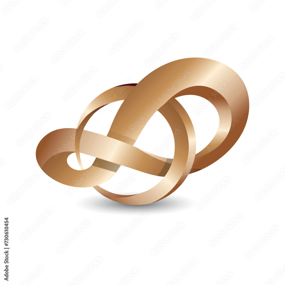 3d infinity symbol in gold color isolated on a white background