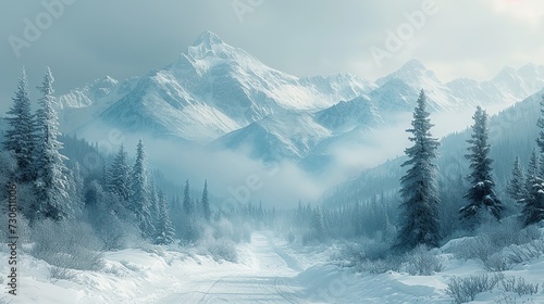 Winter Wonderland - Serene Snowy Landscape. Made with Generative AI Technology