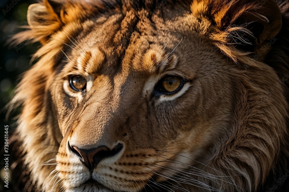 Close up portrait of a lion face