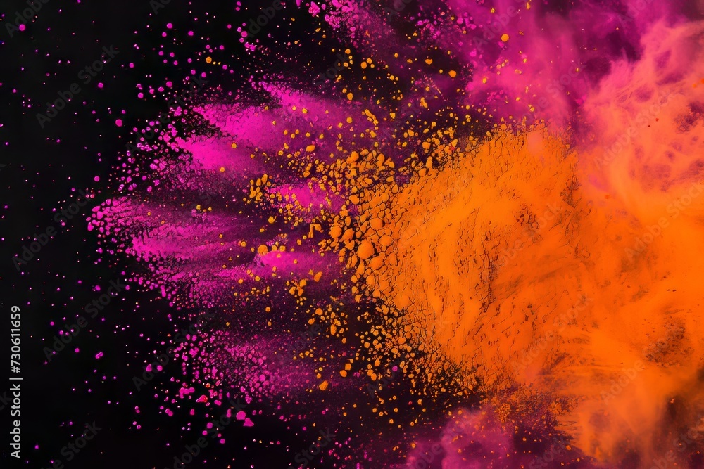 orange pink powder holi colors against black background