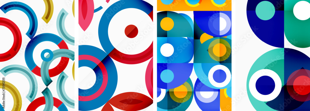 Naklejka premium Round geometric elements and circles in background design for wallpaper, business card, cover, poster, banner, brochure, header, website