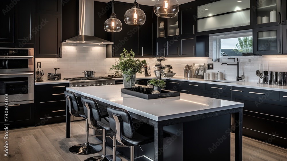 Striking High-Contrast Kitchen: Bold Black & White Theme with Modern Flair Striking High-Contrast Kitchen: Bold Black & White Theme with Modern Flair