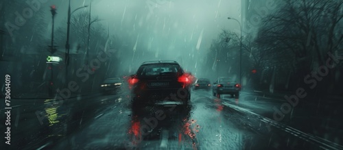 Difficulty driving in bad weather, focusing on specific elements with toned colors.