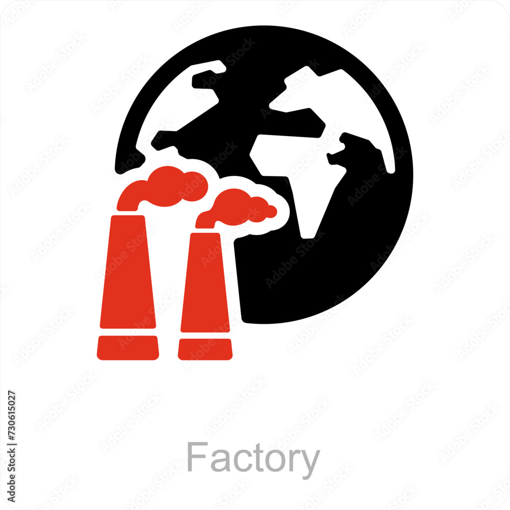 Factory and pollution icon concept Factory and pollution icon concept