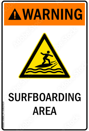 Water safety sign surfboarding area