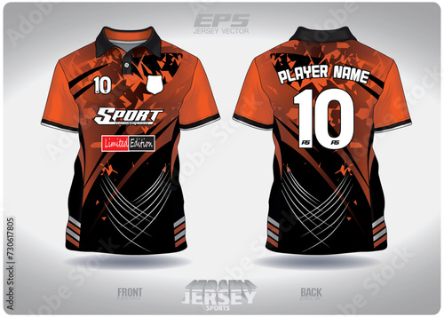 EPS jersey sports shirt vector.black and orange ninja pattern design, illustration, textile background for sports poloshirt, football jersey poloshirt.eps