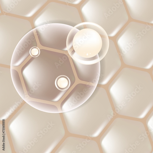Hyaluronic acid hair and skin solutions ad. white collagen serum drops into skin cells with cosmetic advertising background ready to use, illustration vector.