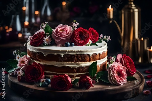 Delicious cake with flowers