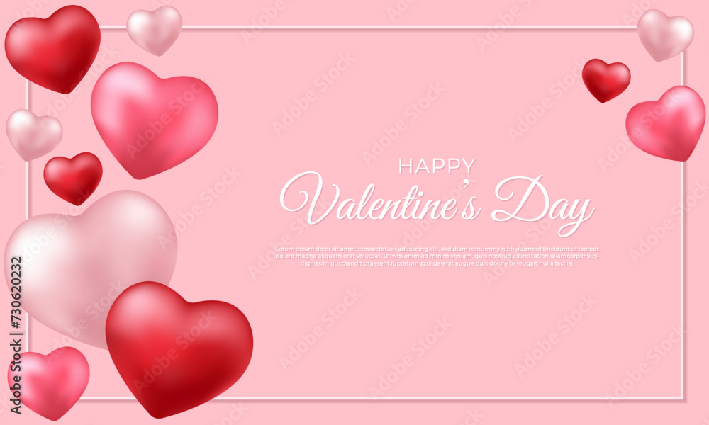 celebration of happy valentines day poster design isolated on pink background.3d love valentines day background concept