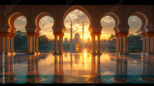 ramadan ornamental classic mosque at light shines sunset © oswasa