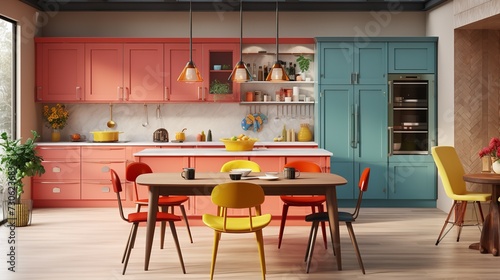 Mid-Century Modern Kitchen Revival: Colorful Accents and Retro Flair