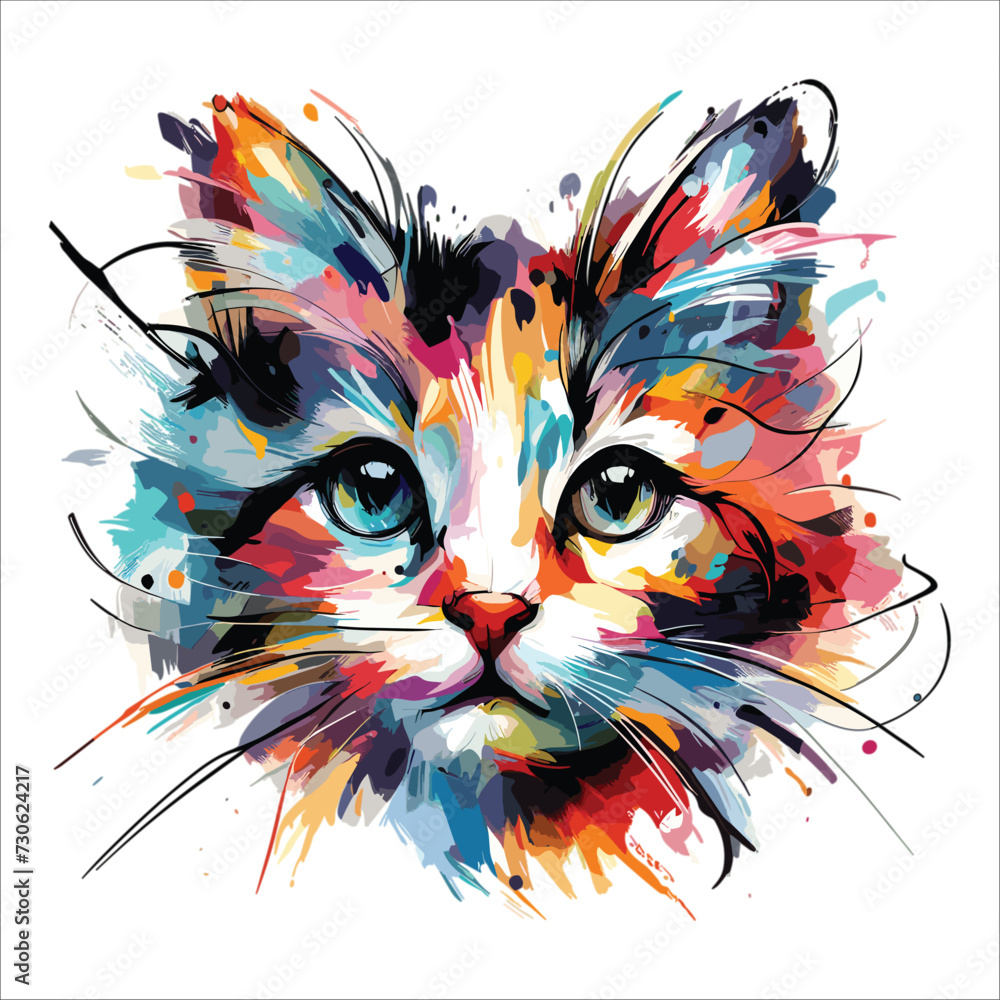 Abstract kitten cat face multicolored paints drawing vector