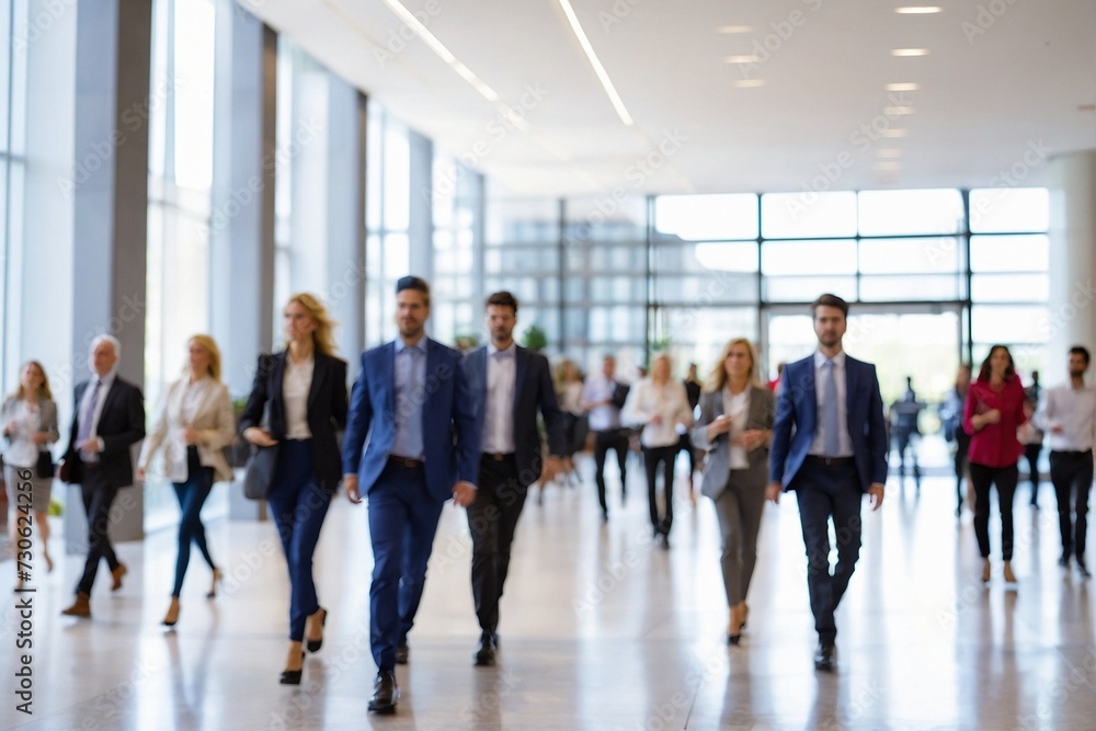 Blurred image of business people walking in the lobby of a modern office building Blurred image of business people walking in the lobby of a modern office building