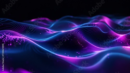 Abstract particles wave flow animation background with depth of field and bokeh lights photo
