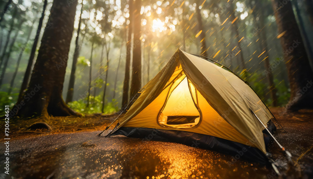 Hot tent in the rain forest - obrazy, fototapety, plakaty 