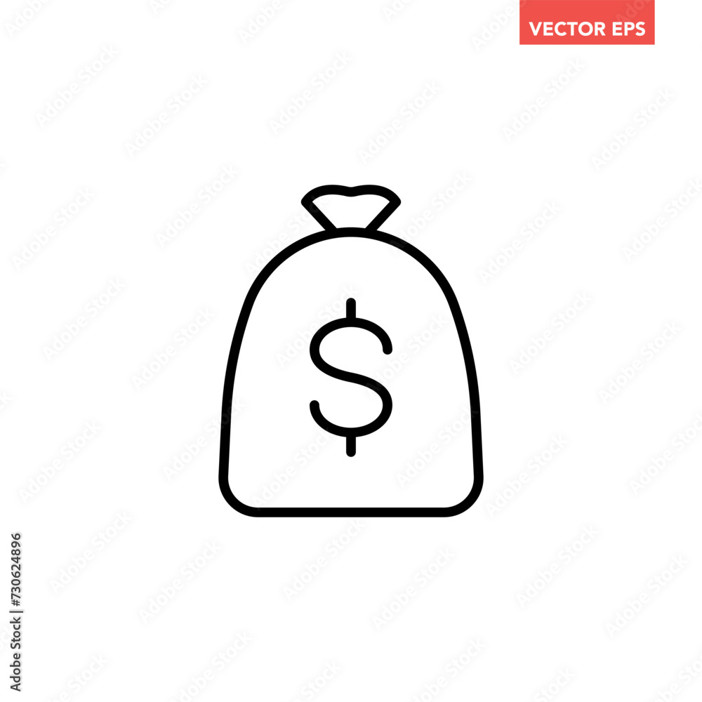 Single money bag with stack of coins line icon, simple finance flat design vector pictogram, infographic interface elements for app logo web button ui ux isolated on white background Single money bag with stack of coins line icon, simple finance flat design vector pictogram, infographic interface elements for app logo web button ui ux isolated on white background