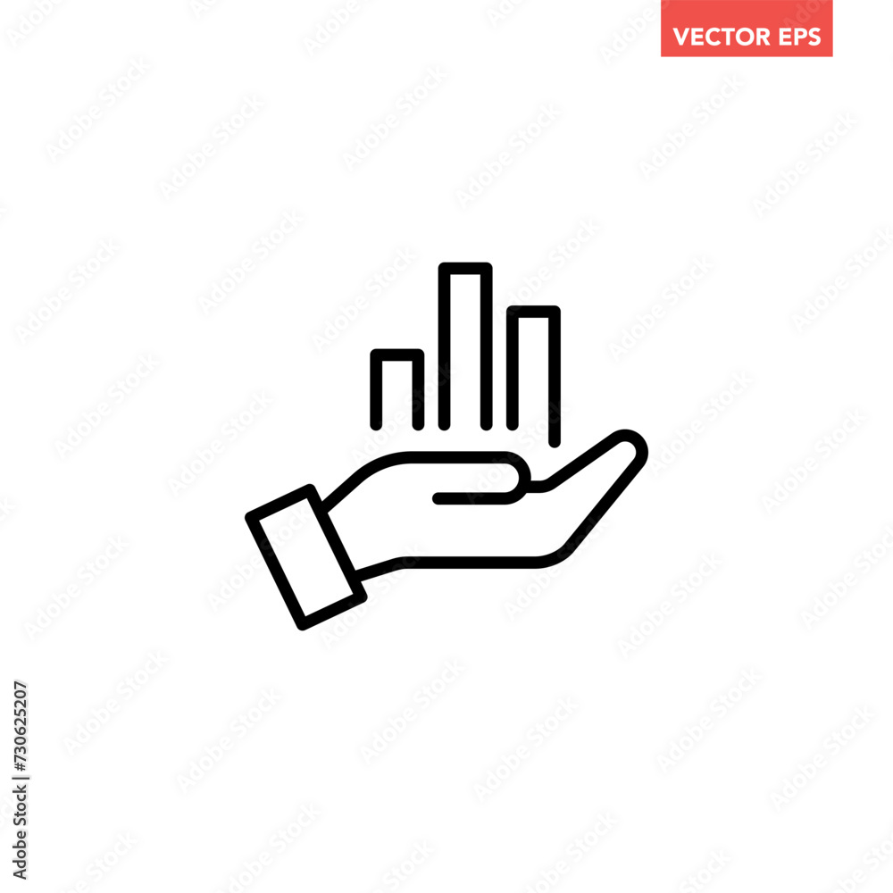 Black single hand with chart line icon, simple growing graph flat design pictogram vector for app logo ads web button ui ux interface elements isolated on white background Black single hand with chart line icon, simple growing graph flat design pictogram vector for app logo ads web button ui ux interface elements isolated on white background